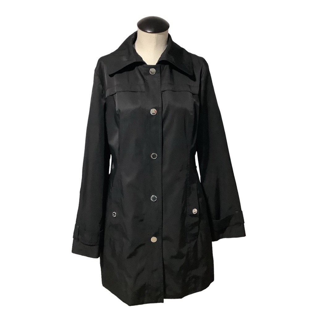 LONDON‎ FOG Black Button Down Rain Coat Trench Coat Size M
